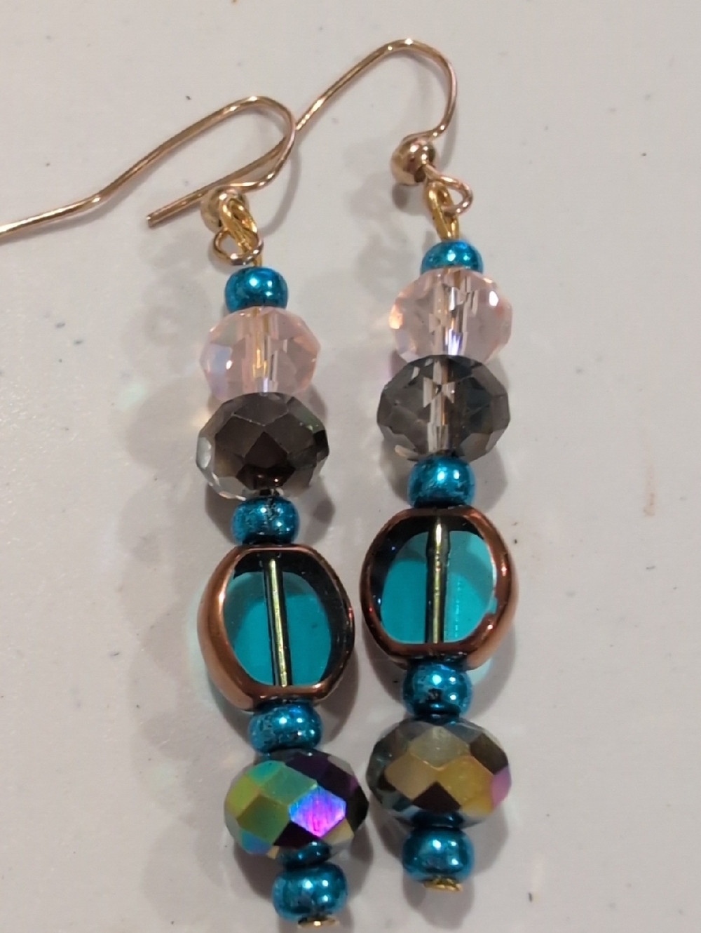 NWOT Handcrafted Turquoise & Teal Beaded Drop Earrings